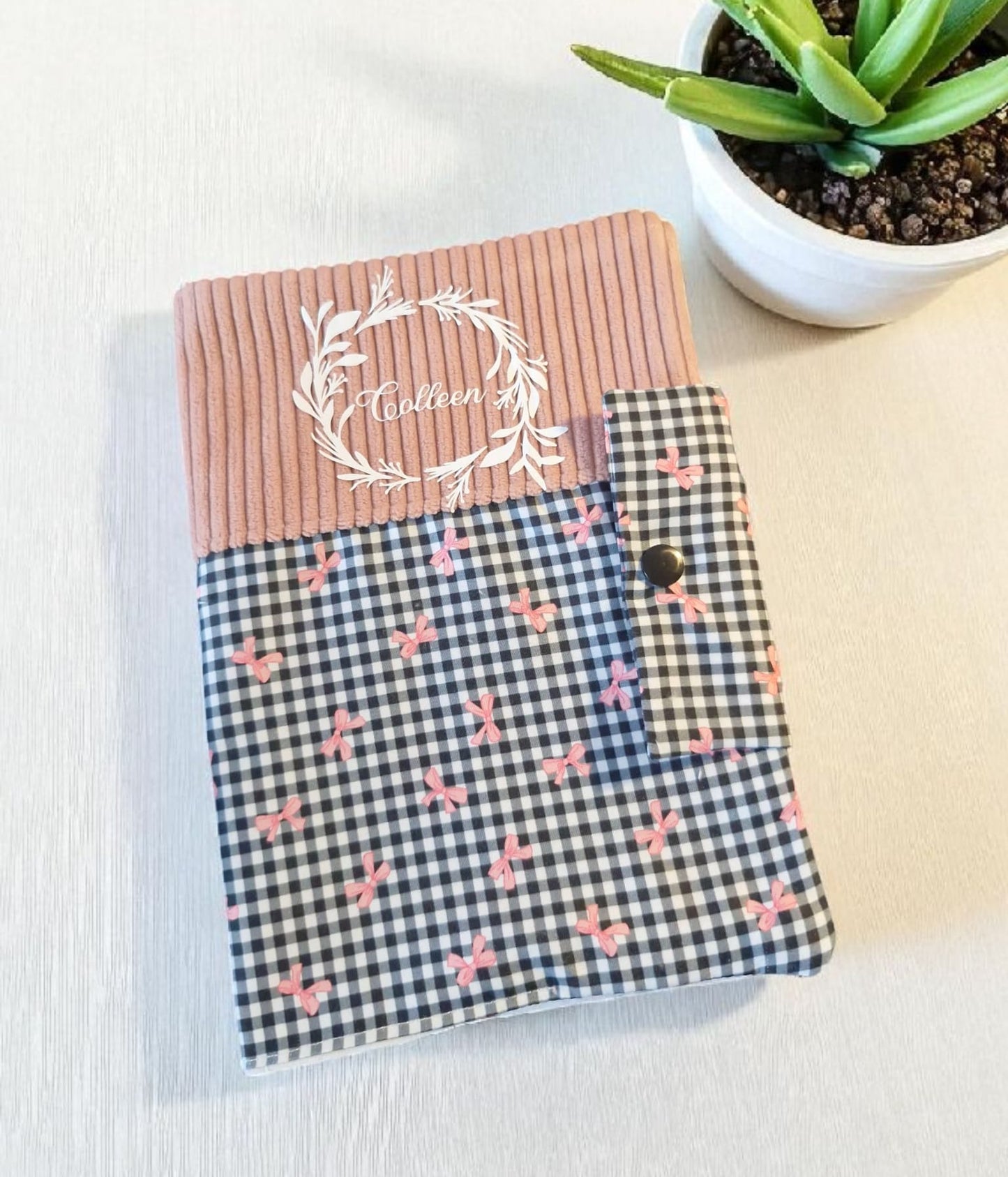 Protège carnet de santé personnalisable – Tissu vichy & velours côtelé cocoleeline