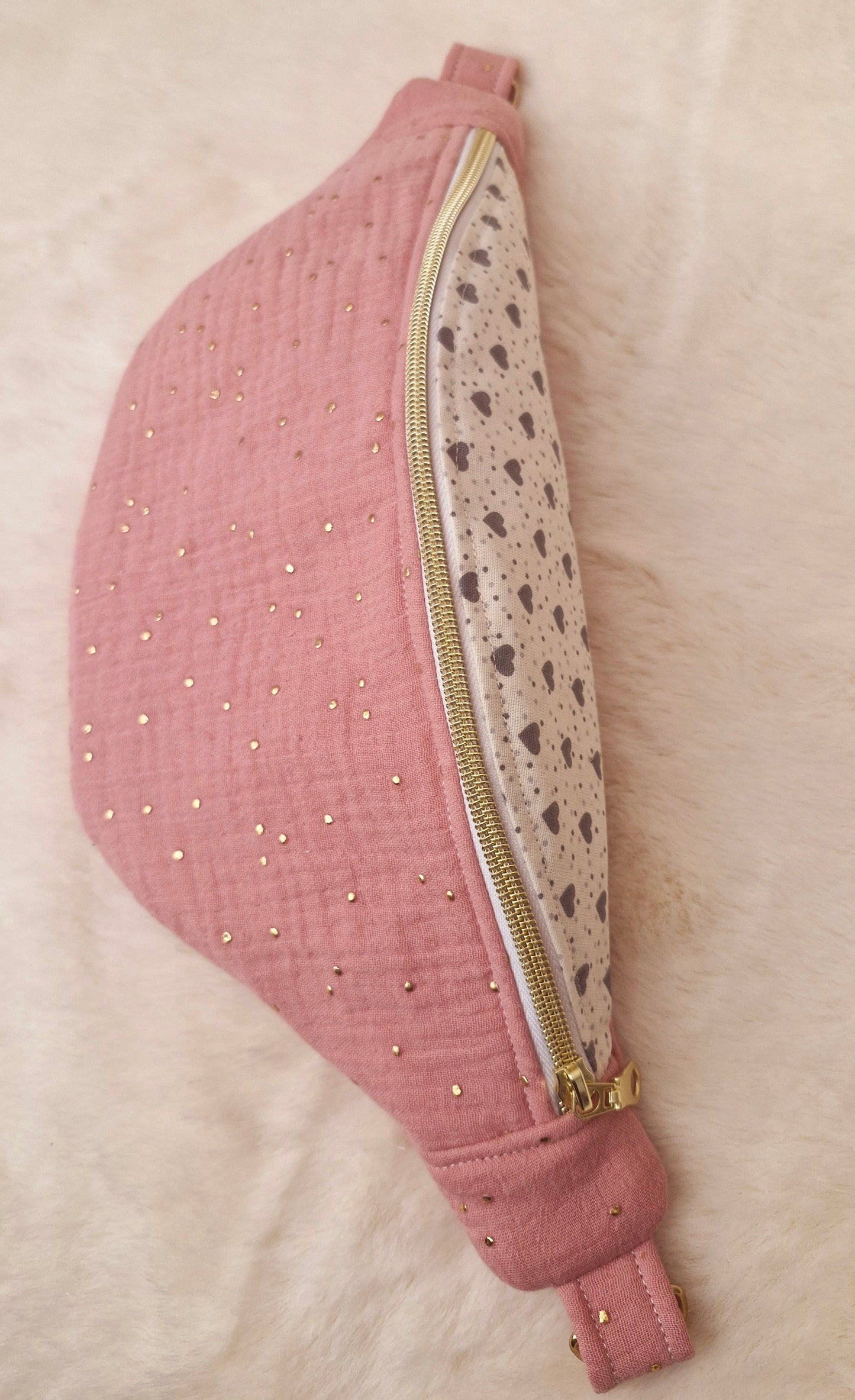 Sac Banane Femme en Double Gaze Rose avec Motif Petit Cœur - Accessoire Tendance et Confortable "VELBAN" cocoleeline