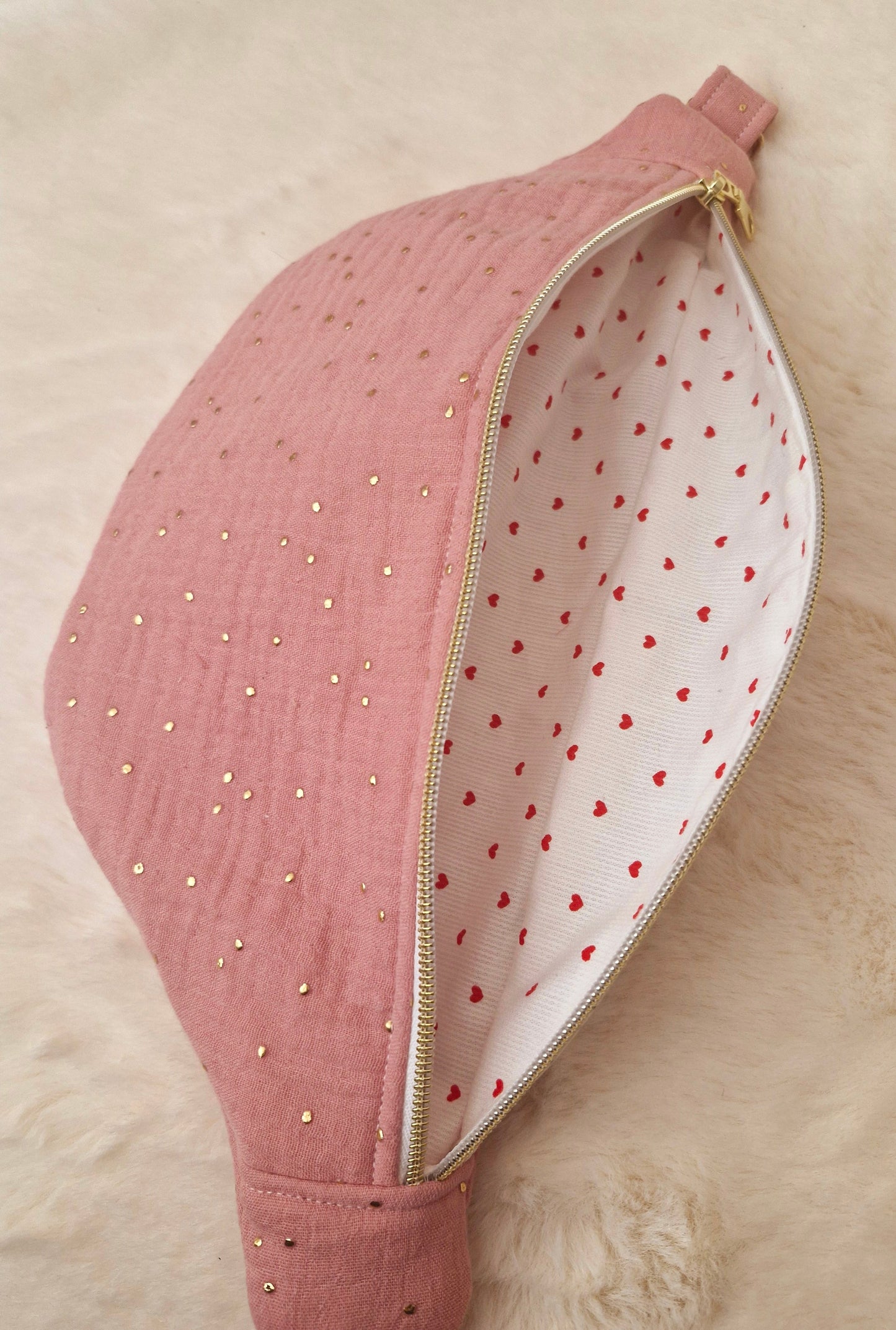 Sac Banane Femme en Double Gaze Rose avec Motif Petit Cœur - Accessoire Tendance et Confortable "VELBAN" cocoleeline