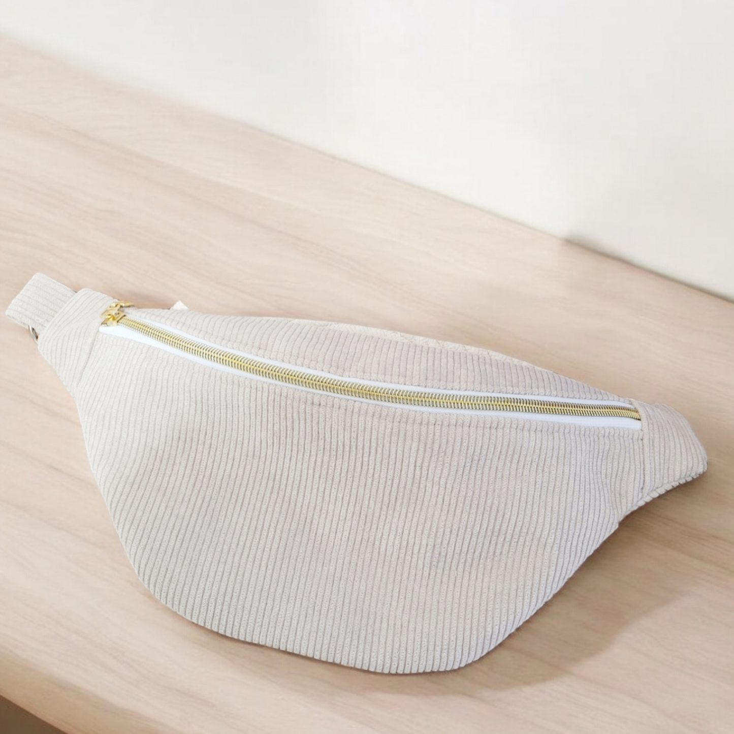 Sac banane femme en velours côtelé blanc écru et intérieur petits cœurs "BLANCHE" Ma boutique