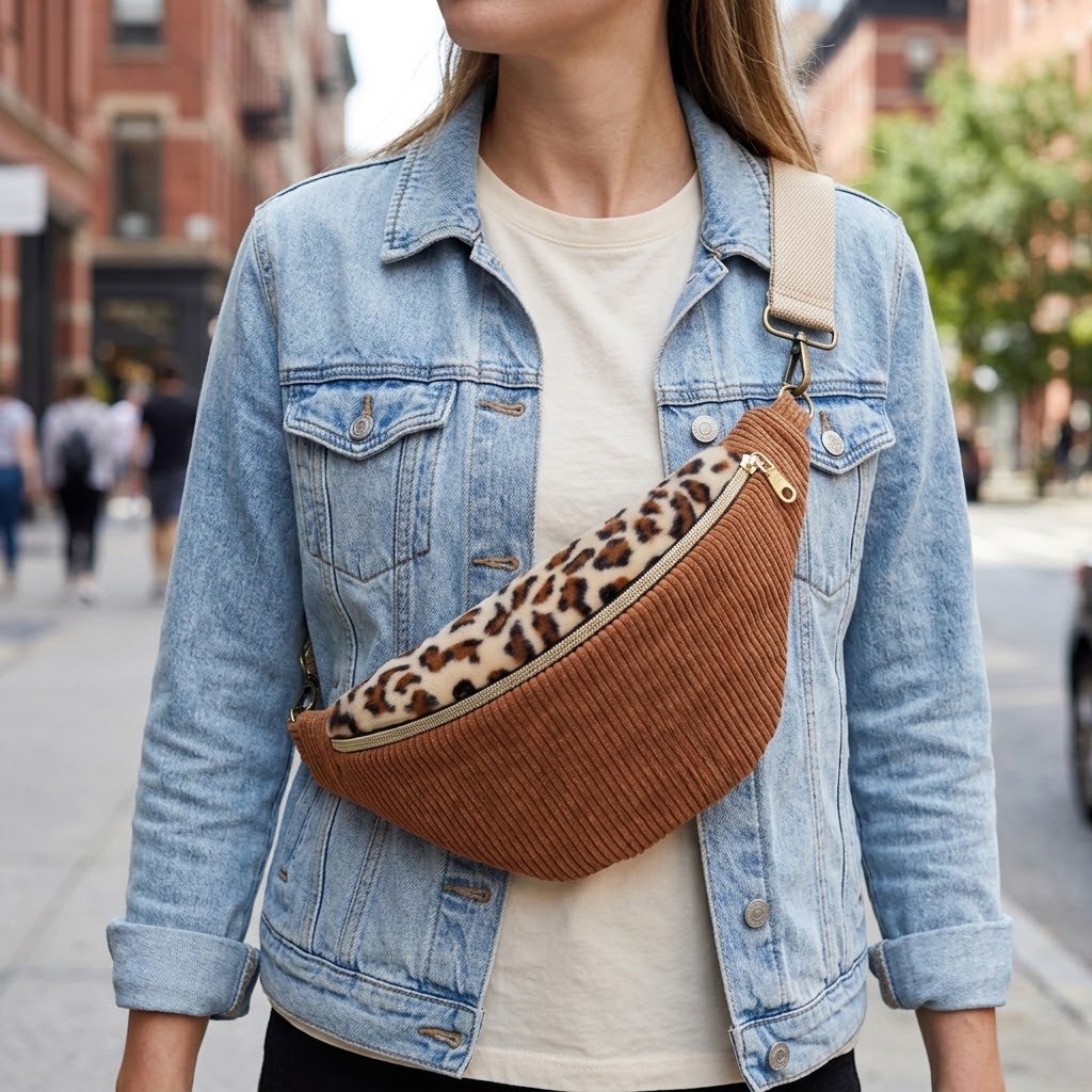 Le sac banane pour femme : le grand retour d’un accessoire culte avec la mode du velours côtelé et de la moumoute