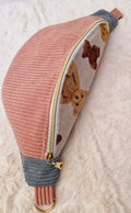Sac banane velours côtelé rose et bleu motif ourson "VALOU" cocoleeline