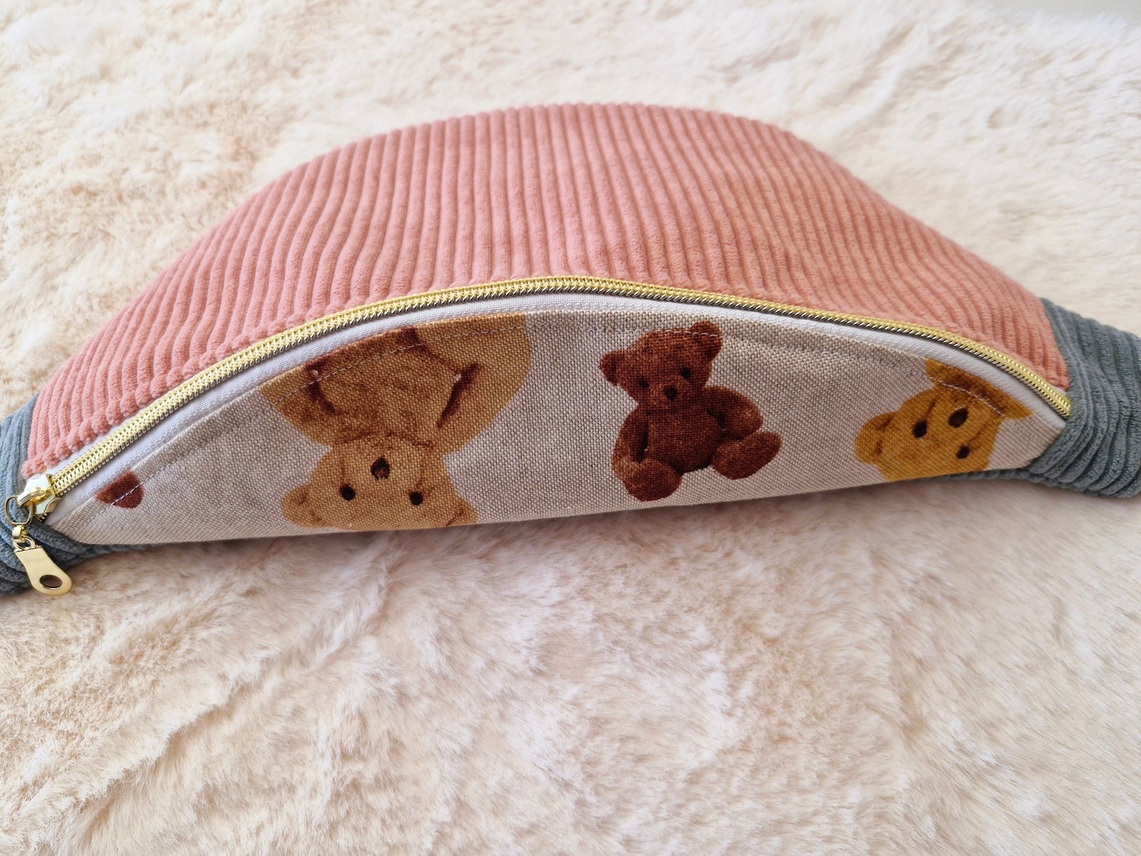 Sac banane velours côtelé rose et bleu motif ourson "VALOU" cocoleeline