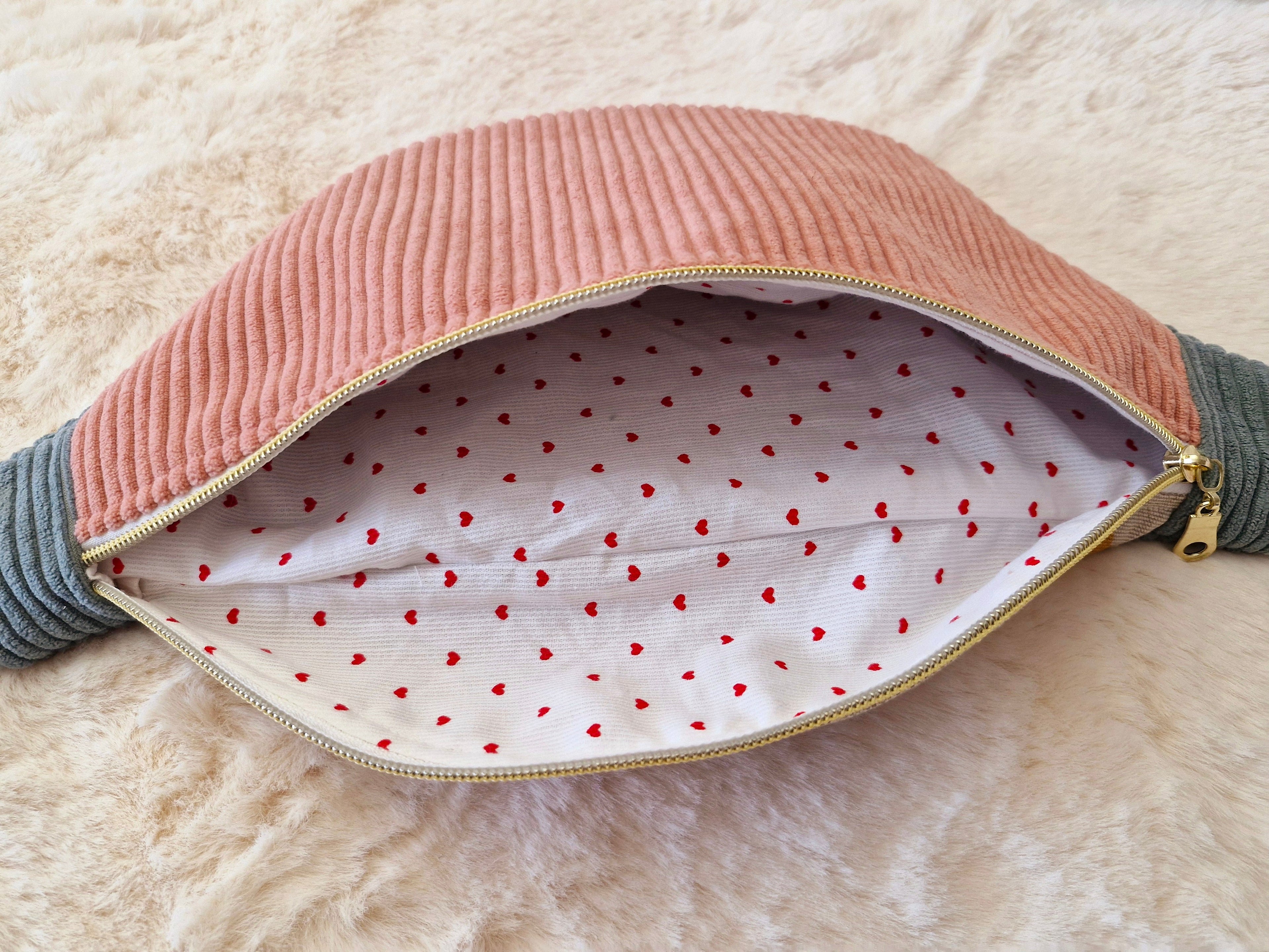 Sac banane velours côtelé rose et bleu motif ourson "VALOU" cocoleeline