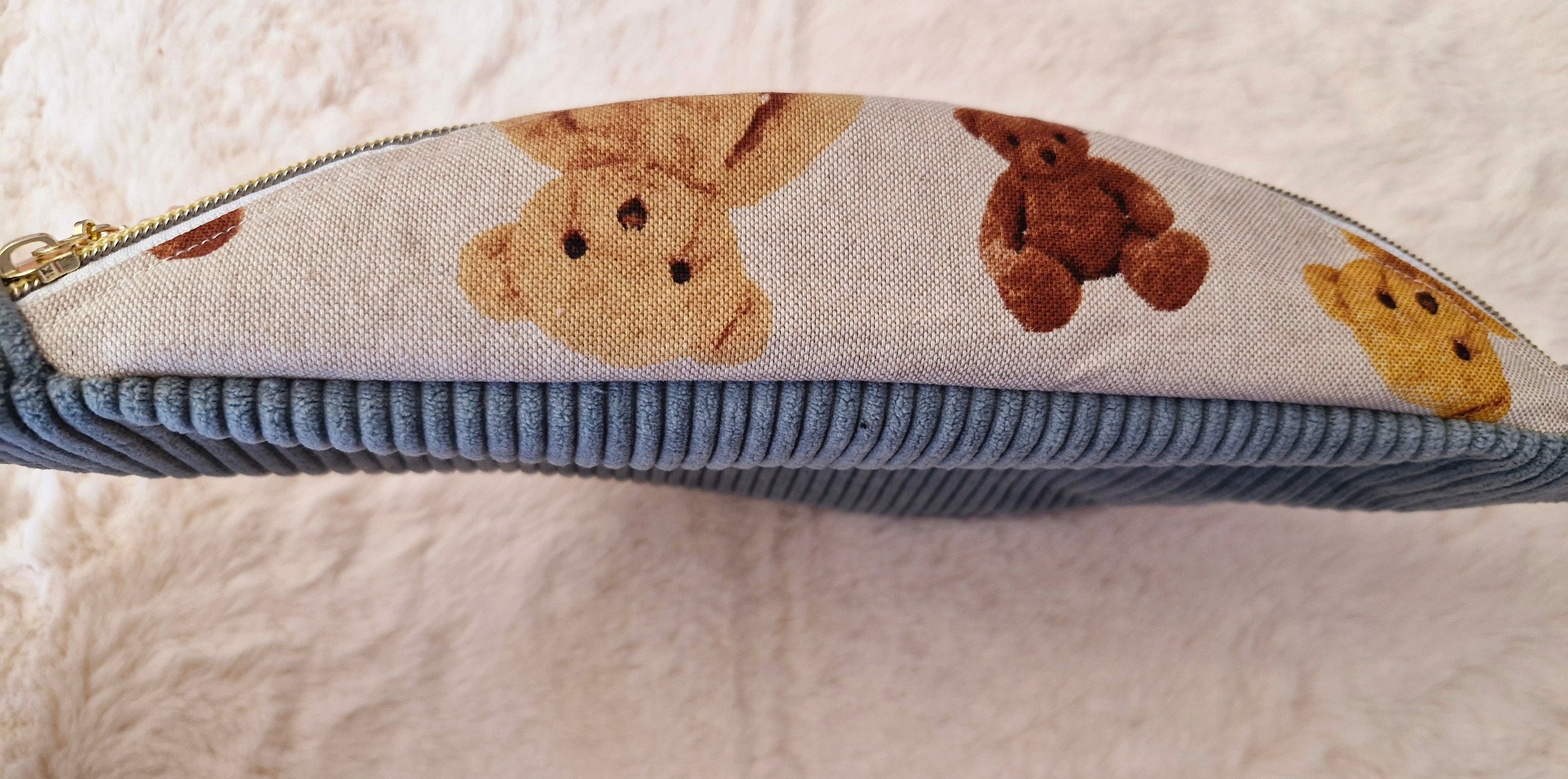 Sac banane velours côtelé rose et bleu motif ourson "VALOU" cocoleeline