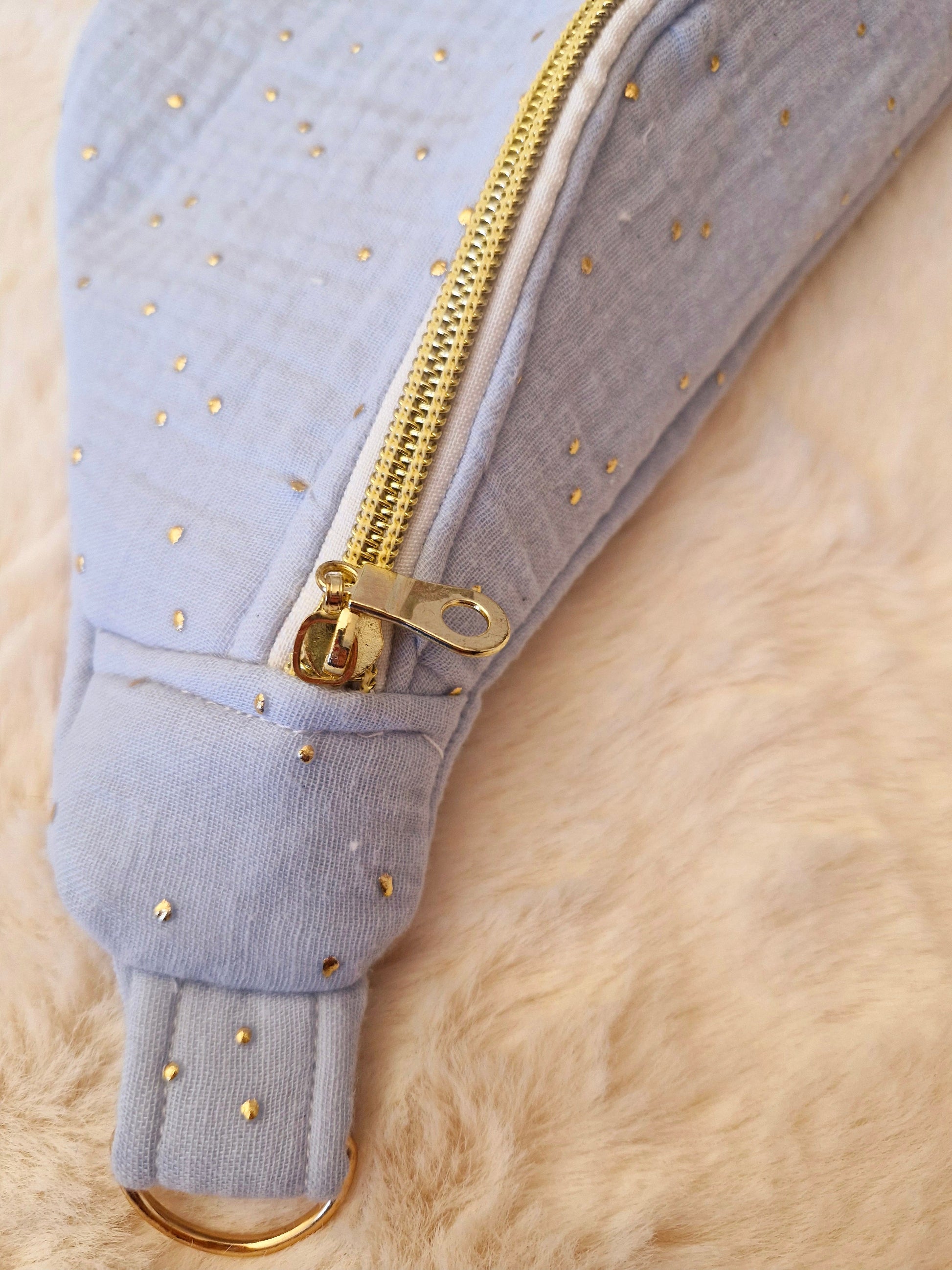 Sac banane en Gaze de Coton Bleu Molletonné - Confort et Style Décontracté 100 %Fait main et Français "BLUEE" cocoleeline