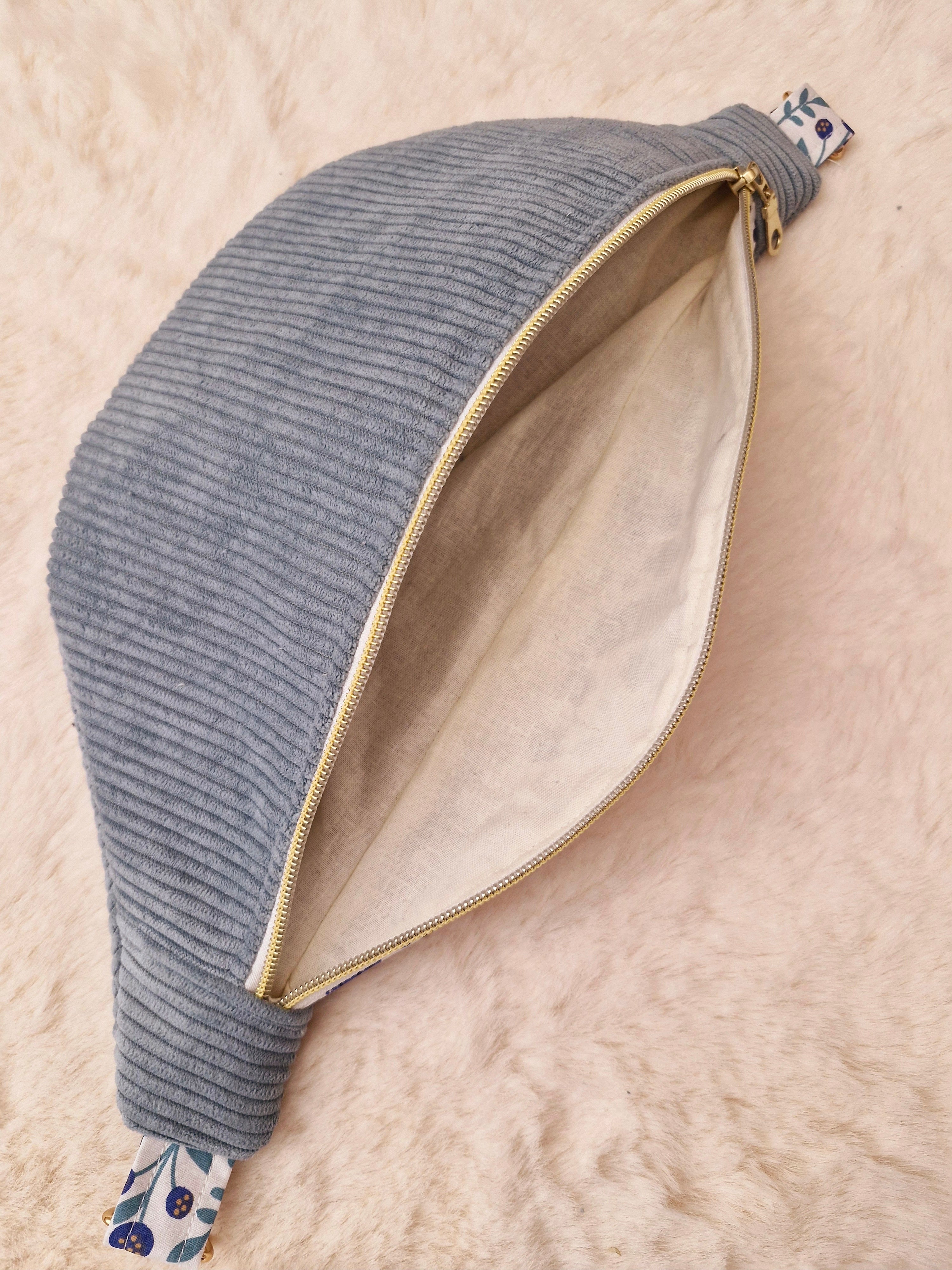 Sac banane femme en velours côtelé bleu clair ou foncé  "DREAM" cocoleeline