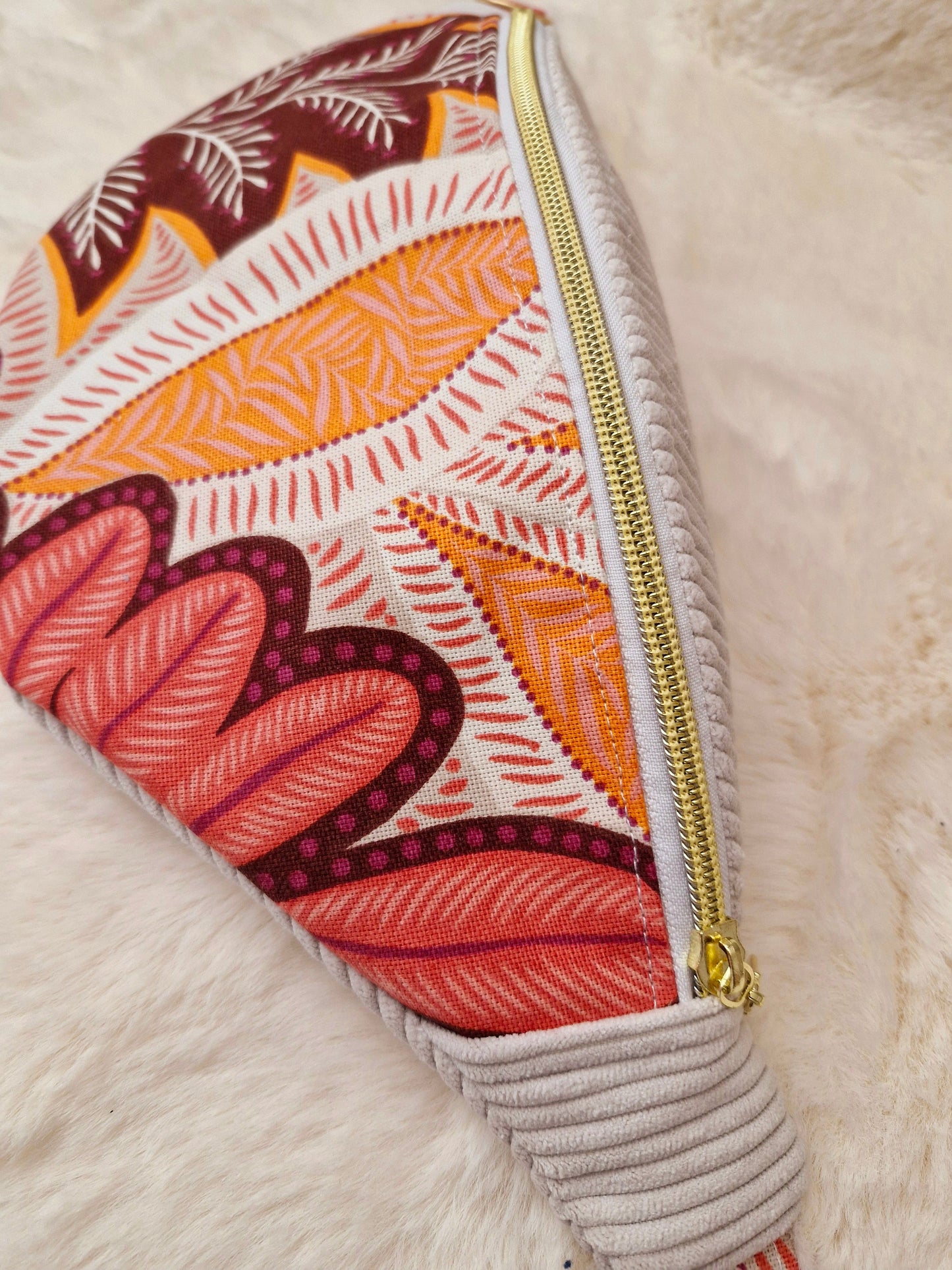 Sac Banane Velours Côtelé Orange et Écru avec Sangle Amovible et Réglable - Style et Confort "LEONNIE" cocoleeline
