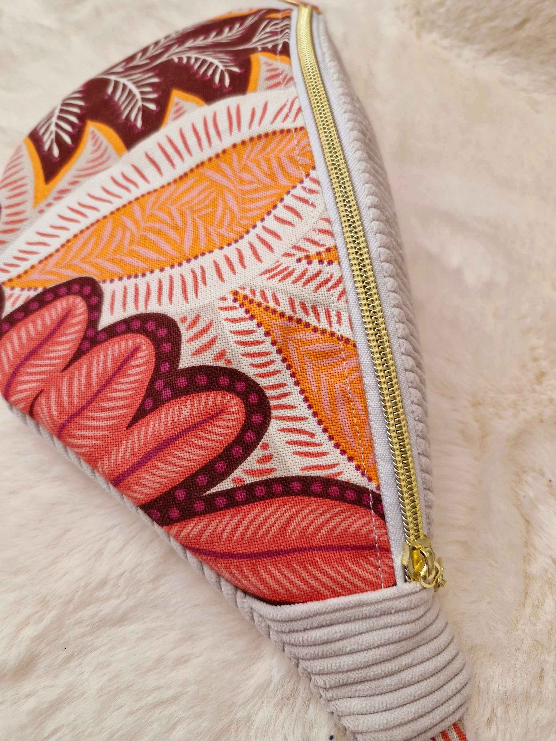 Sac Banane Velours Côtelé Orange et Écru avec Sangle Amovible et Réglable - Style et Confort "LEONNIE" cocoleeline