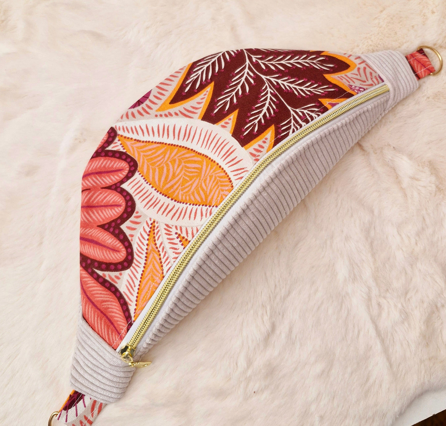 Sac Banane Velours Côtelé Orange et Écru avec Sangle Amovible et Réglable - Style et Confort "LEONNIE" cocoleeline