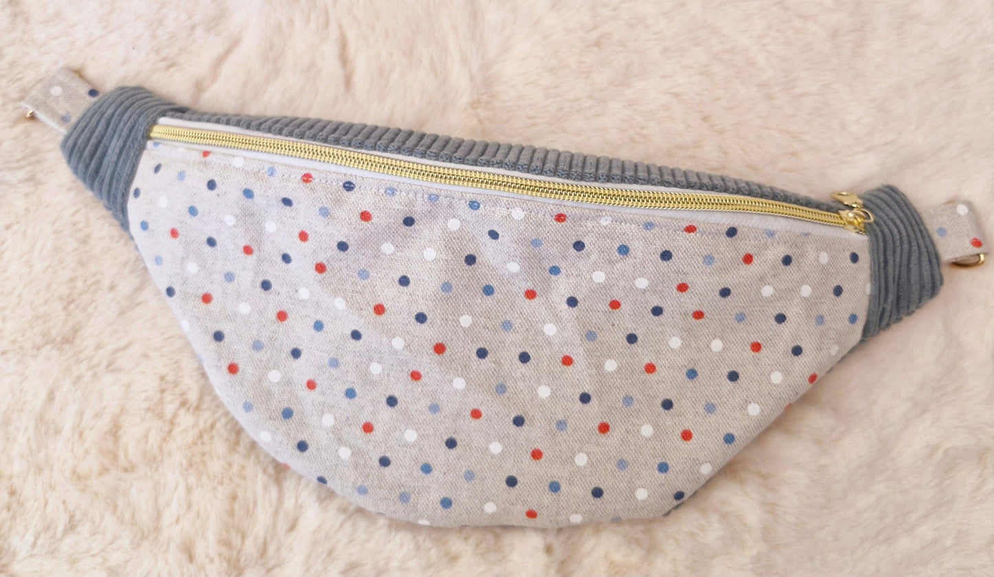 Sac Banane à Pois en Velours Côtelé avec Sangle Réglable et Amovible – Style Vintage et Élégance Confortable cocoleeline