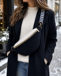 Sac banane femme en velours côtelé noir et moumoute blanche "FANNIA" cocoleeline