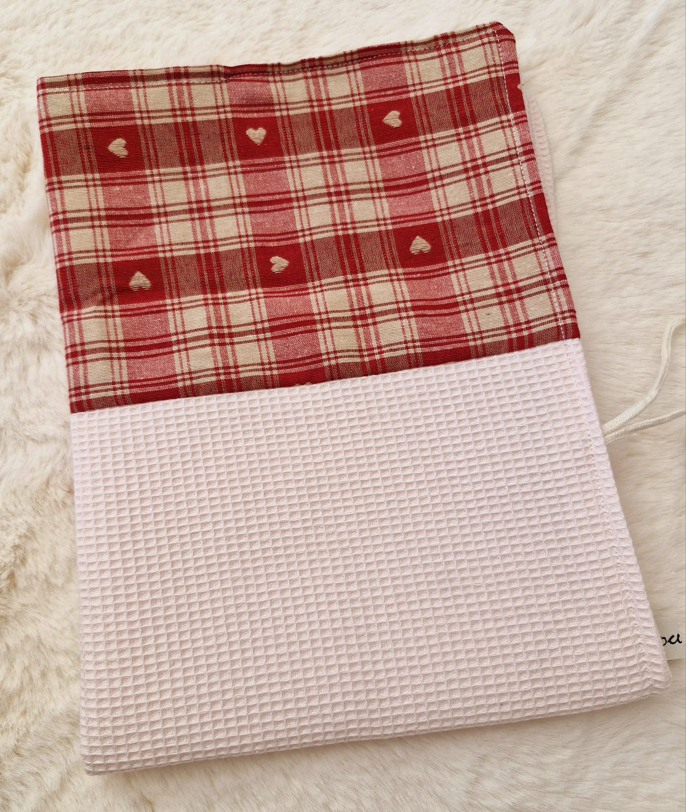 Torchon Nid d'Abeille Double Épaisseur avec Motif Cœur – Ultra-Absorbant 45 x 60 cm cocoleeline