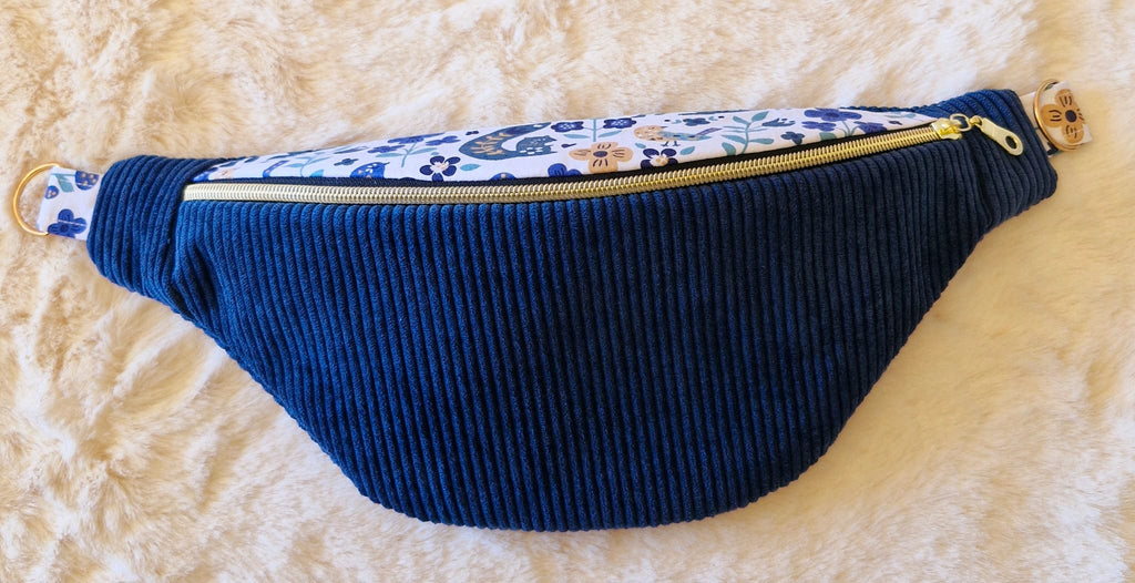 Sac banane femme en velours côtelé bleu clair ou foncé  "DREAM" cocoleeline