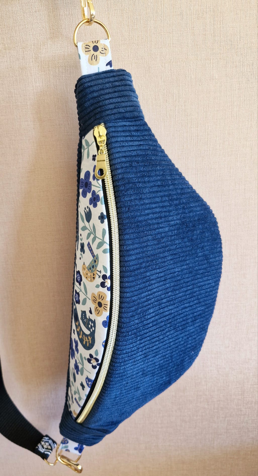 Sac banane femme en velours côtelé bleu clair ou foncé  "DREAM" cocoleeline
