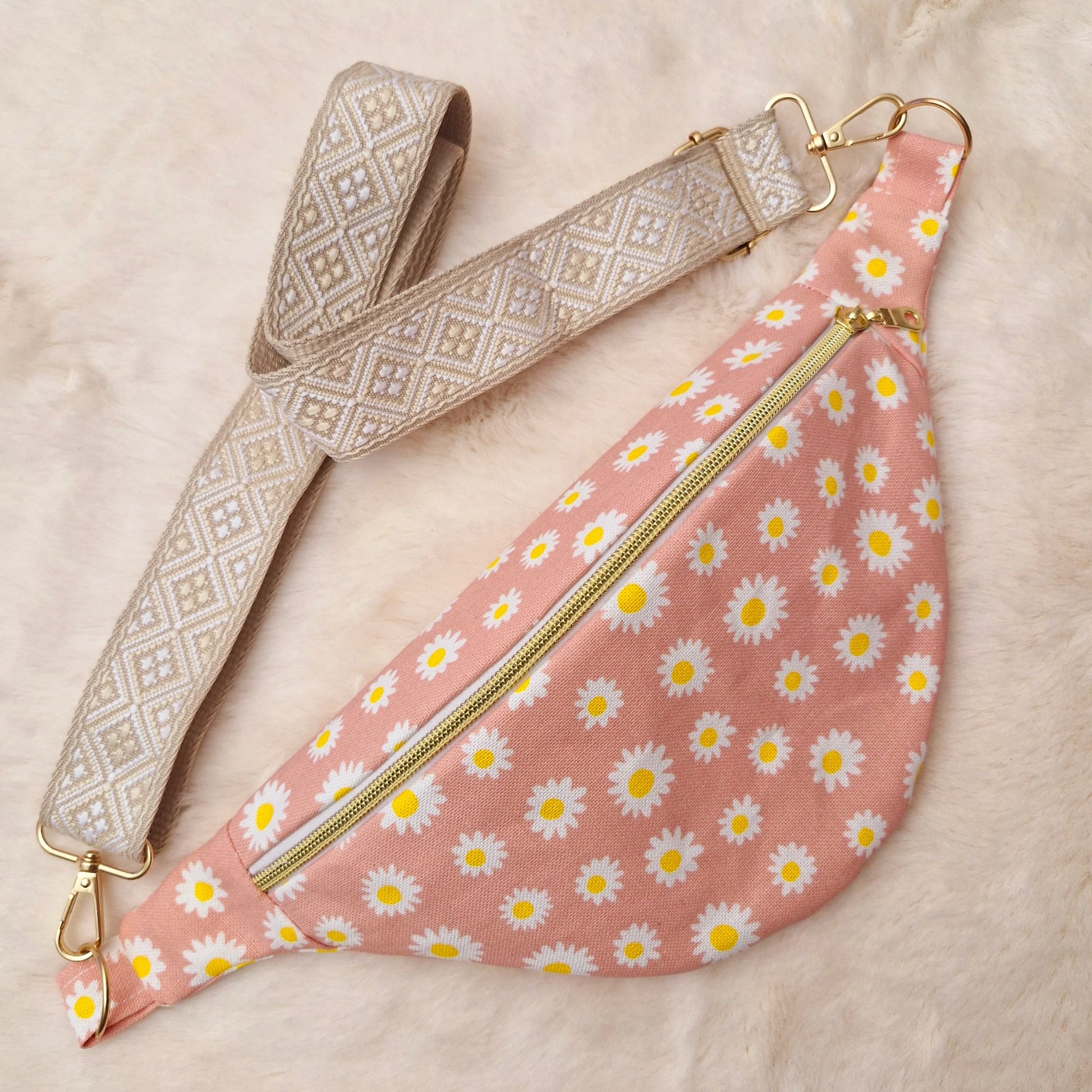 sac banane pour femme rose à fleur