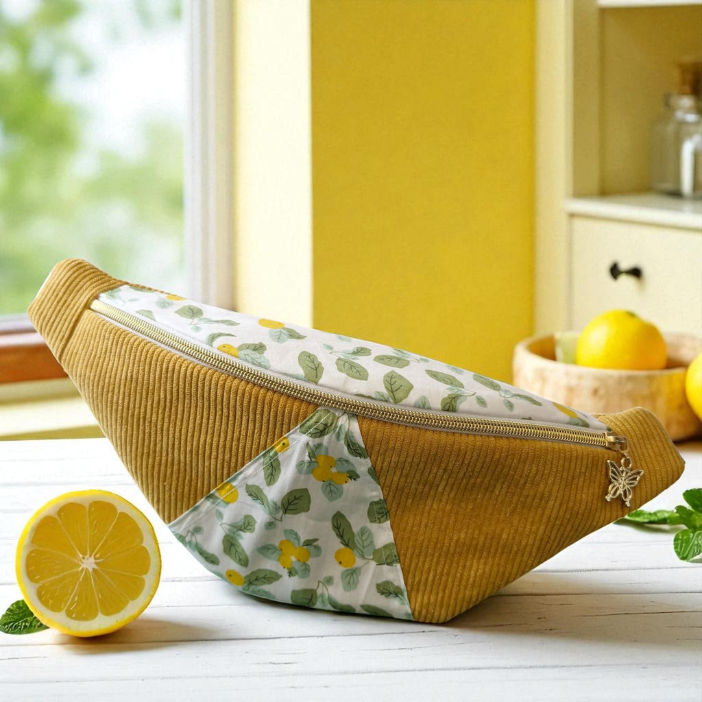 Sac banane citron & velours côtelé jaune – fait main en France , idée cadeau original cocoleeline