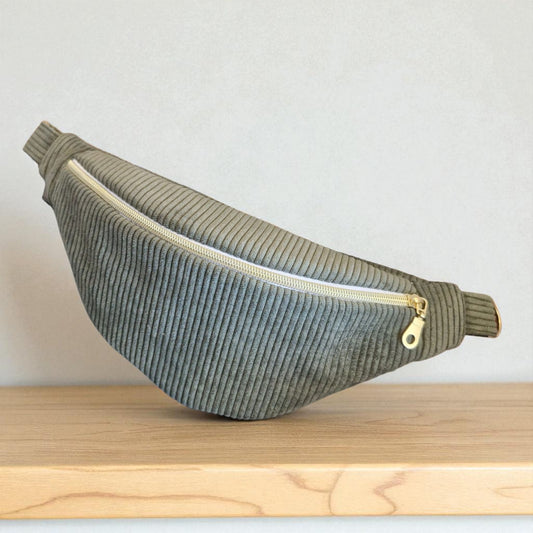 Sac banane femme en velours côtelé kaki – fait main en France , idée cadeau cocoleeline