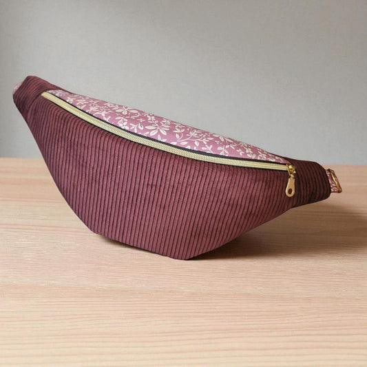 Sac banane en velours côtelé et motif fleuri – fait main en France , idée cadeau Noël cocoleeline