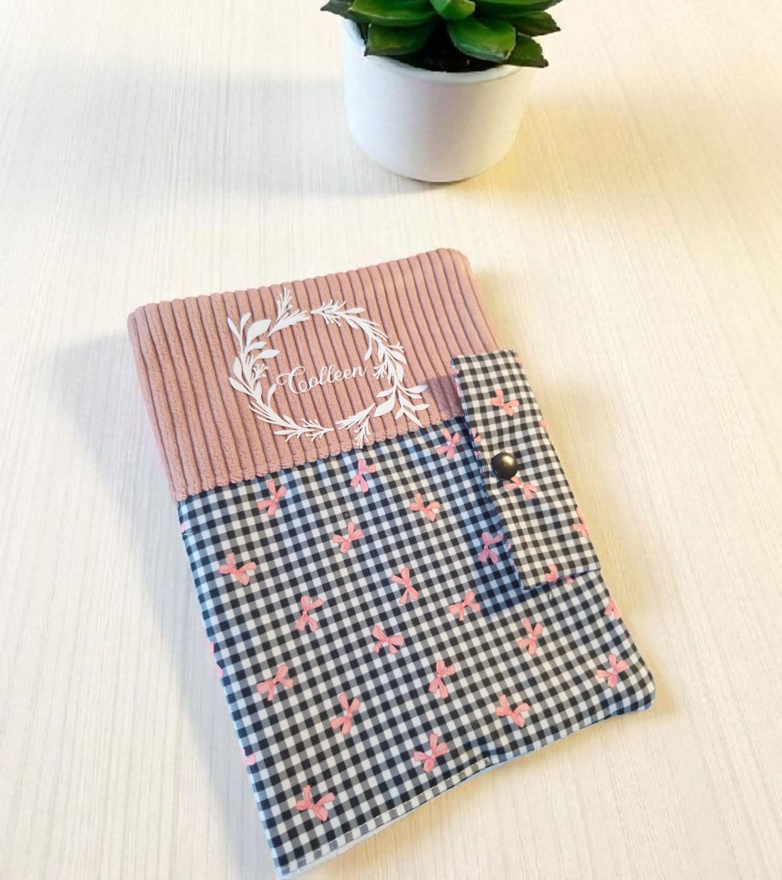 Protège carnet de santé personnalisable – Tissu vichy & velours côtelé cocoleeline