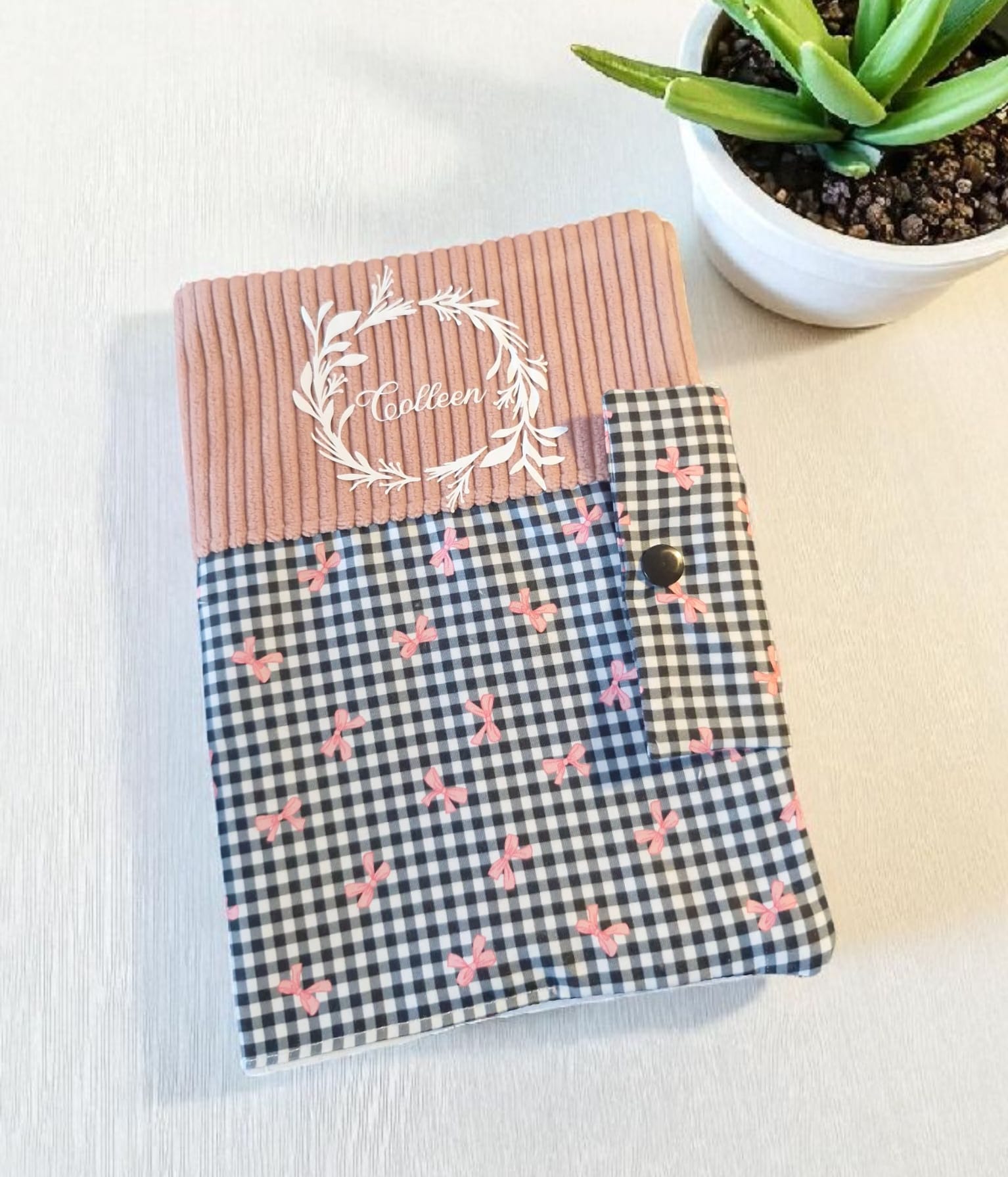 Protège carnet de santé personnalisable – Tissu vichy & velours côtelé cocoleeline