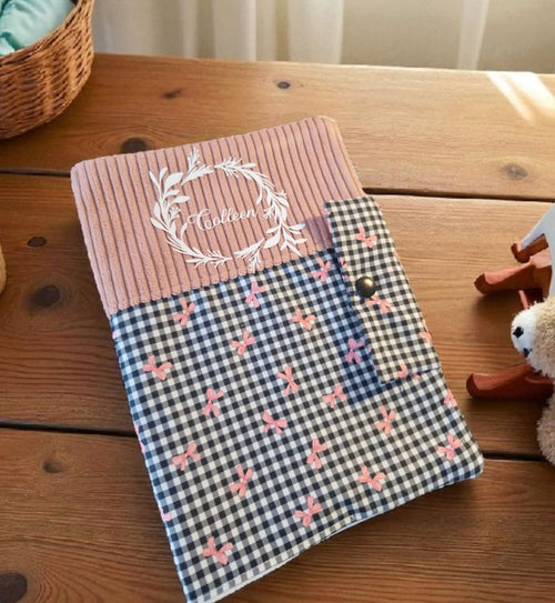 Protège carnet de santé personnalisable – Tissu vichy & velours côtelé cocoleeline