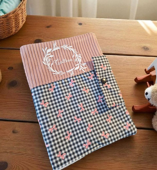 Protège carnet de santé personnalisable – Tissu vichy & velours côtelé cocoleeline