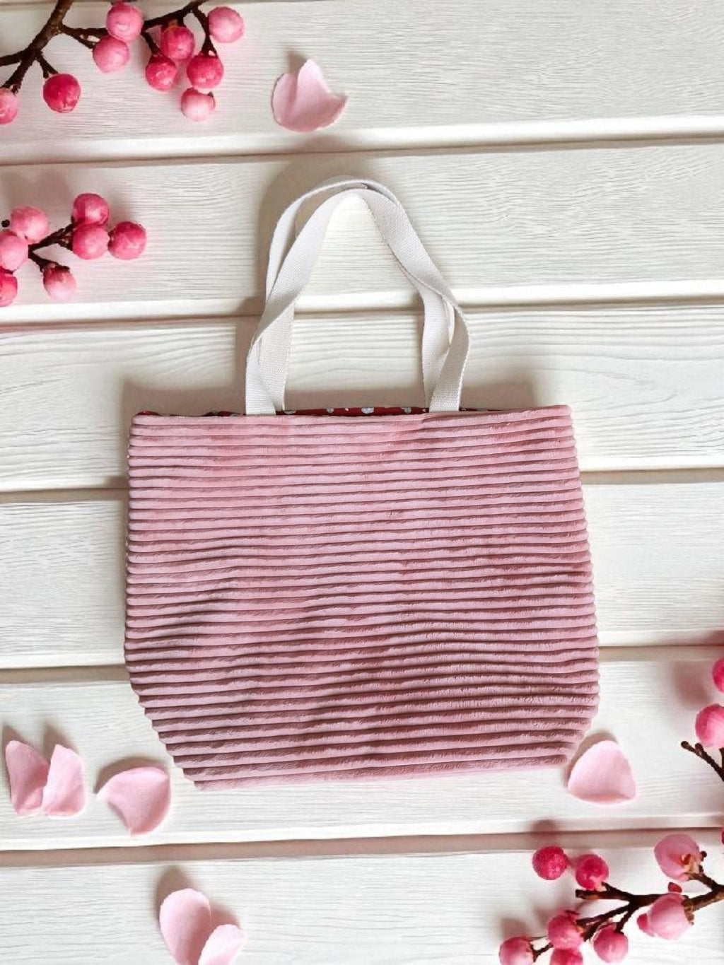 Grand sac cabas en velours côtelé rose clair sac de plage, sport, courses ou vacances, sac pour yoga – fait main en France cocoleeline