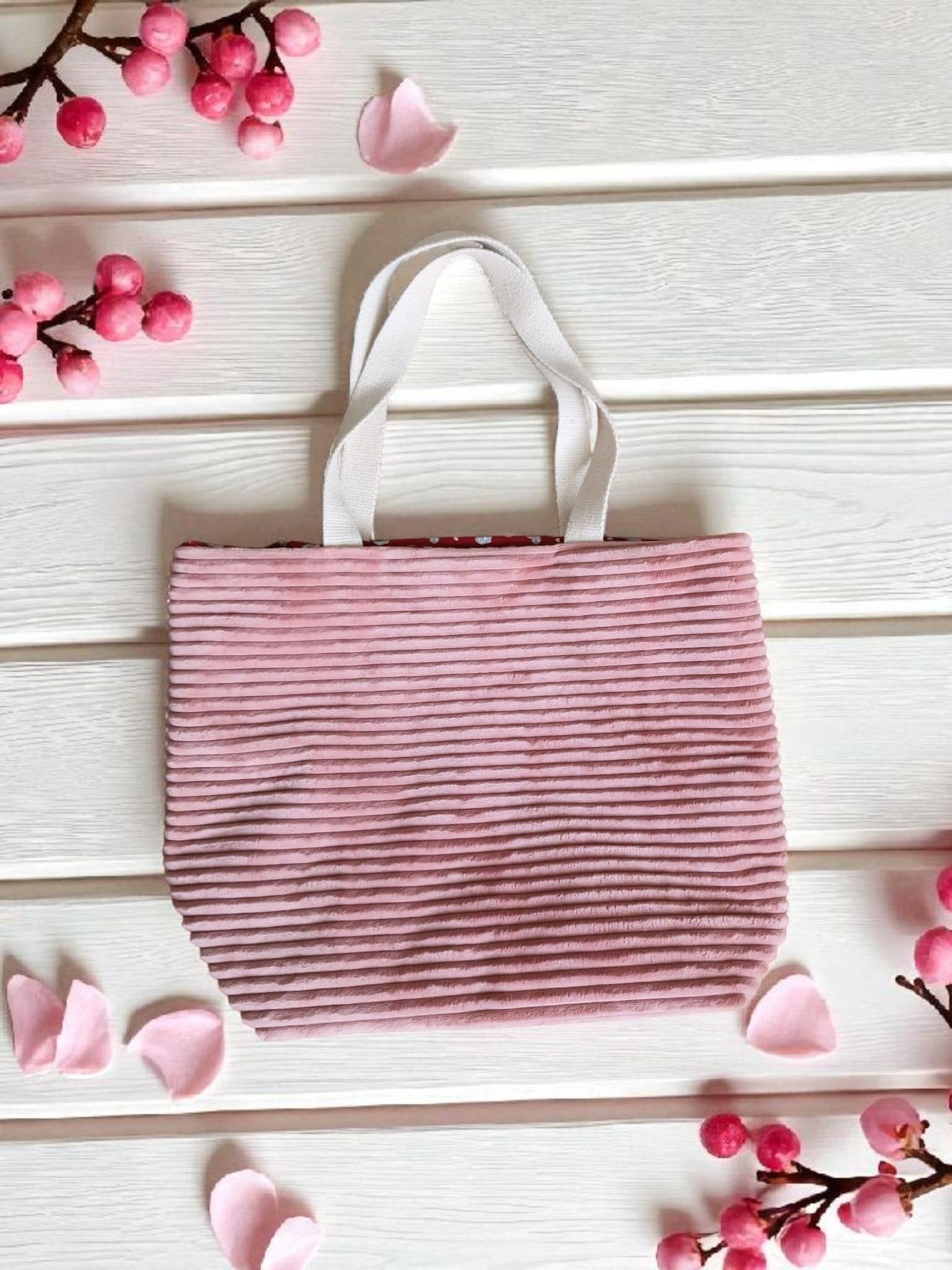 Grand sac cabas en velours côtelé rose clair sac de plage, sport, courses ou vacances, sac pour yoga – fait main en France cocoleeline