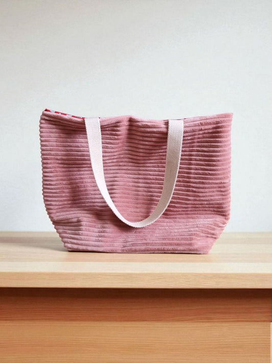 Grand sac cabas en velours côtelé rose clair sac de plage, sport, courses ou vacances, sac pour yoga – fait main en France cocoleeline