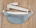 Sac banane femme en velours côtelé bleu clair et moumoute intérieur petits coeurs "BANELLE" cocoleeline