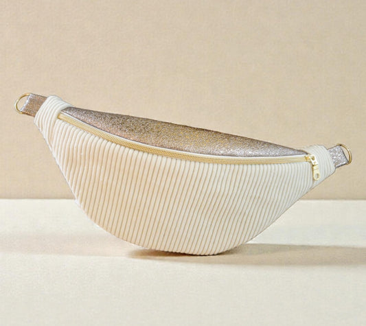 Sac Banane pour femme ou enfant – Velours côtelé écru & touche simili doré cocoleeline