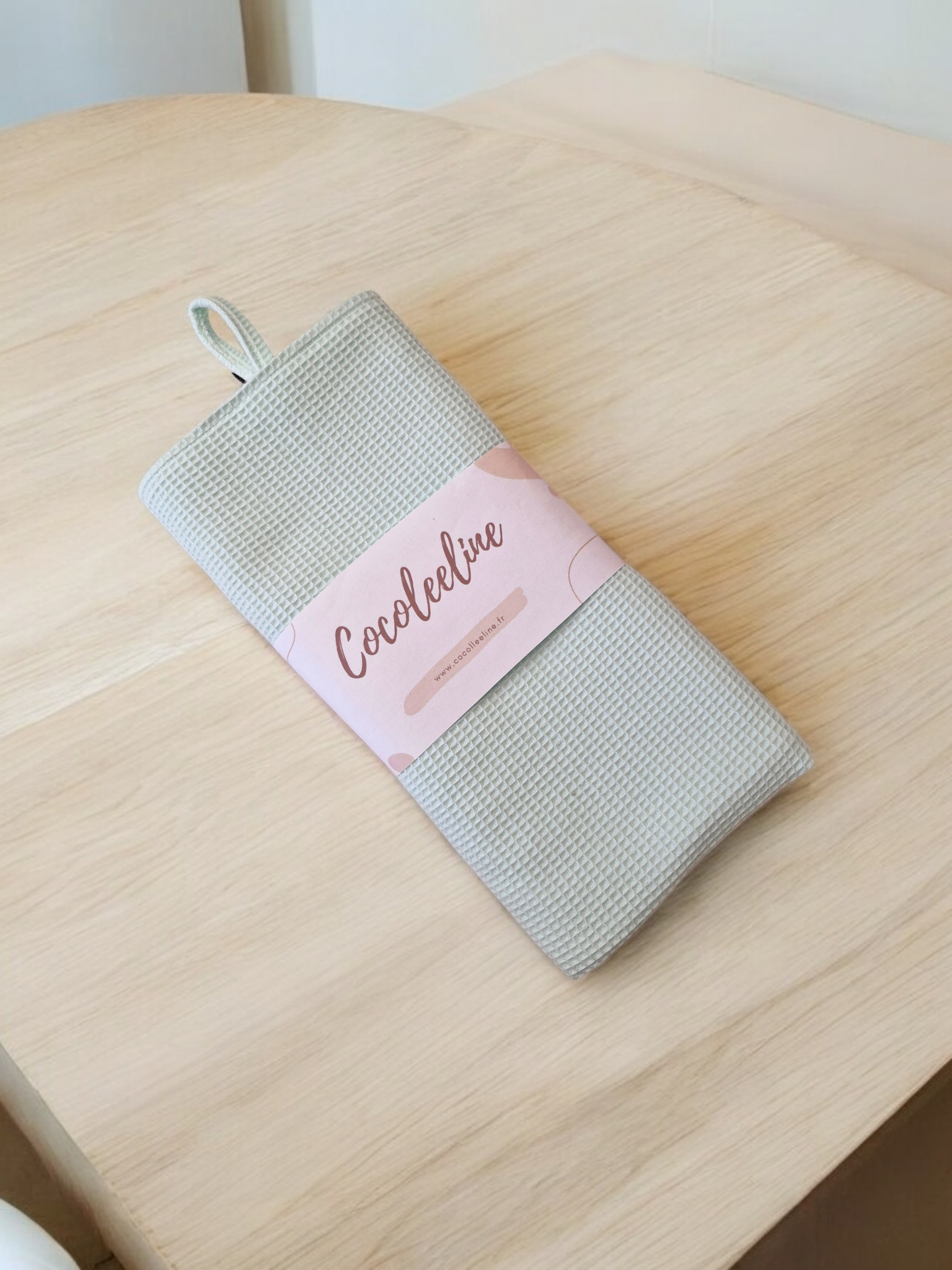 Torchon/Essuie-mains Vert d'Eau en Nid d'Abeille - cocoleeline