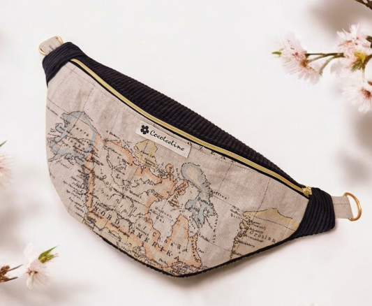 sac banane velours côtelé noir