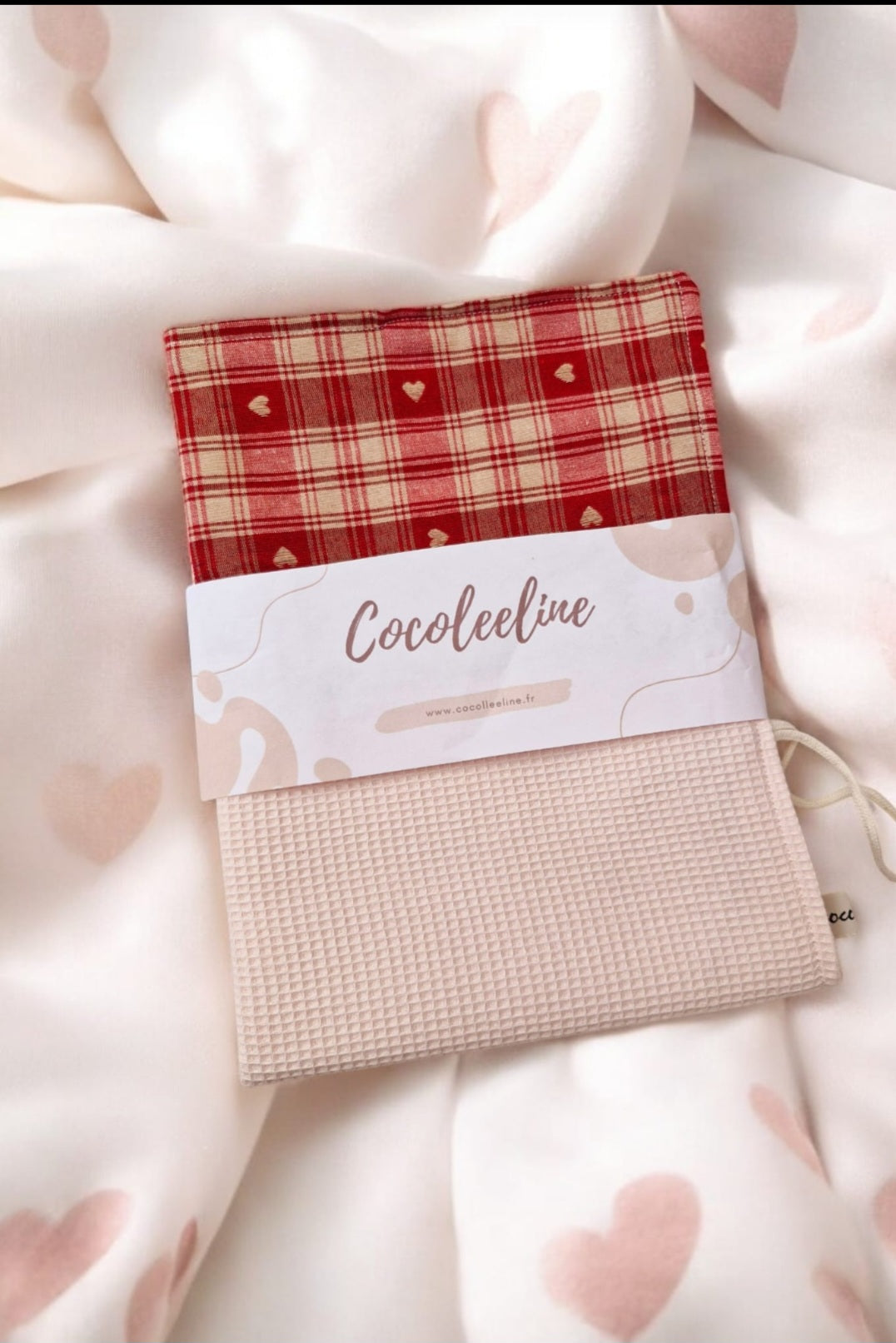 Torchon Nid d'Abeille Double Épaisseur avec Motif Cœur – Ultra-Absorbant 45 x 60 cm cocoleeline
