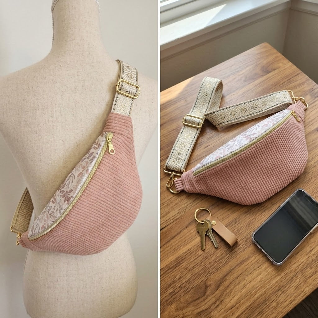 Sac banane fait main en France – Velours côtelé & sangle bohème – Idée cadeau tendance cocoleeline