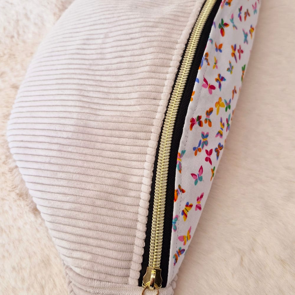 Sac banane femme en velours côtelé blanc écru motif papillon "BUTTERFLY" cocoleeline