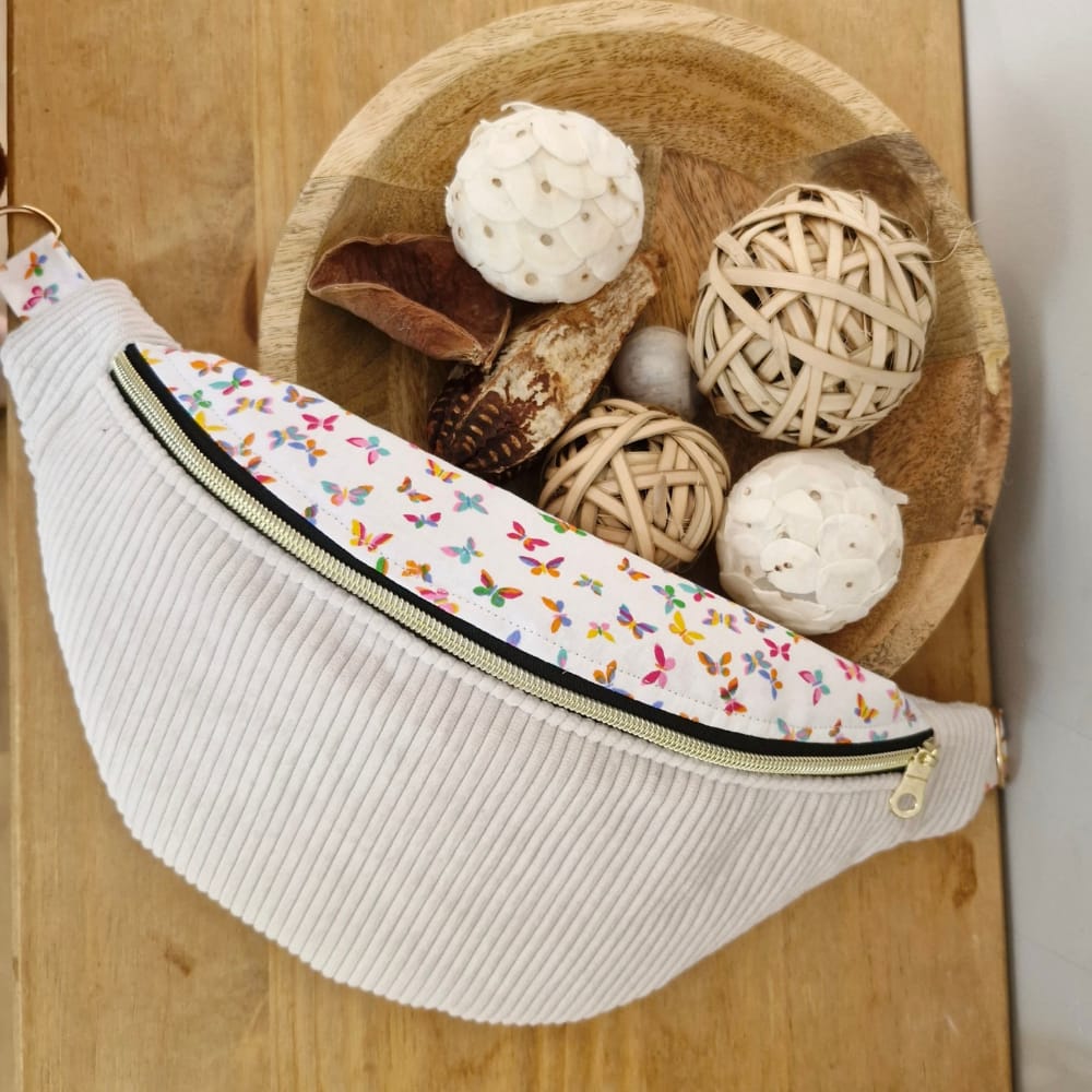 sac banane velours côtelé blanc