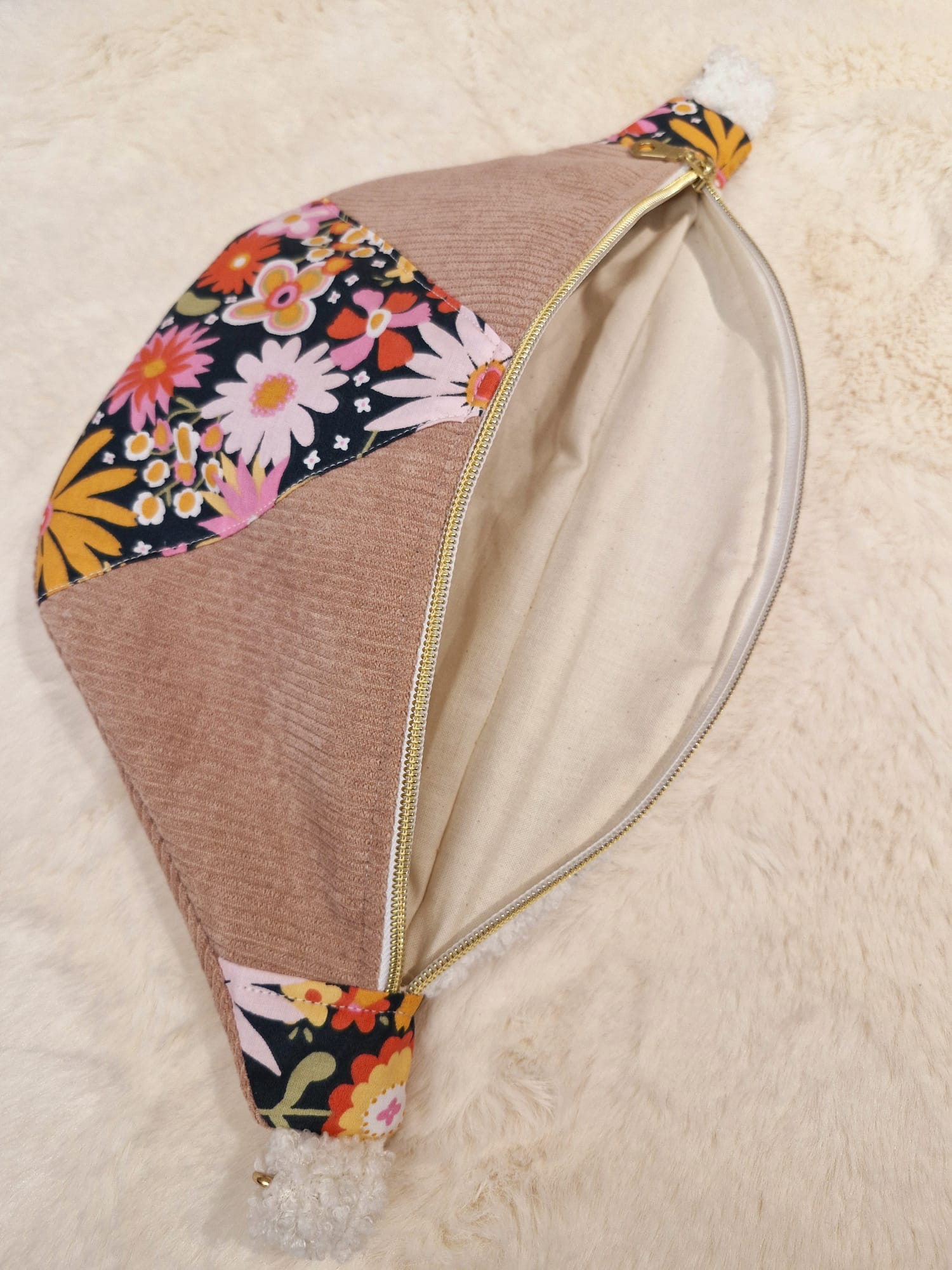 sac banane velours côtelé rose