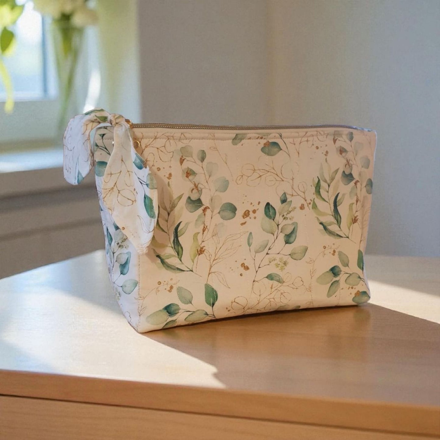 Trousse de toilette / Maquillage motif fleuri vert cocoleeline