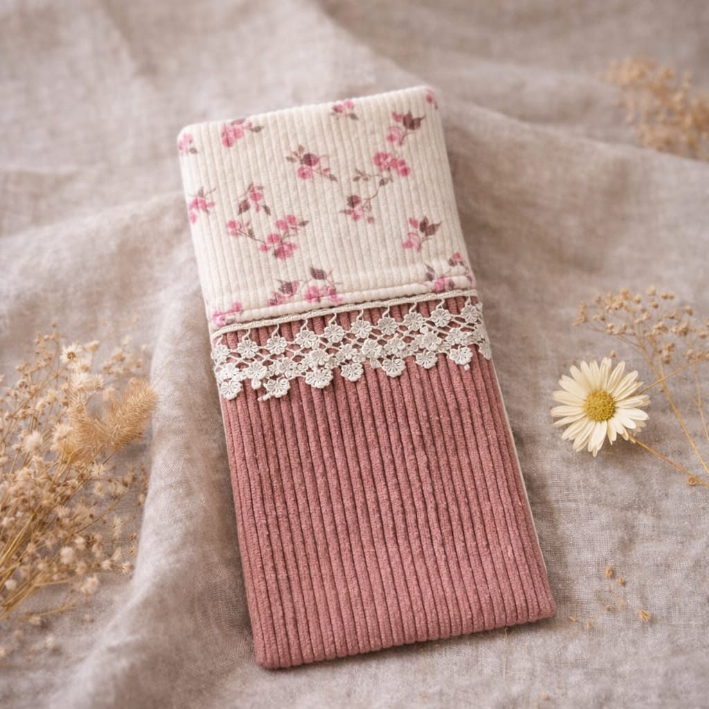 Protège livret de famille – velours rose & dentelle personnalisable cocoleeline