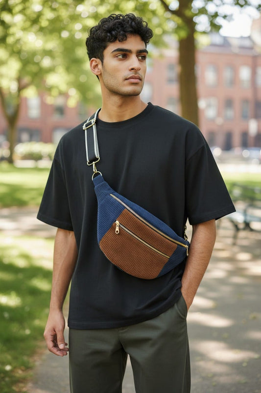 Sac Banane homme ou femme Velours Côtelé Noir & Marron cocoleeline