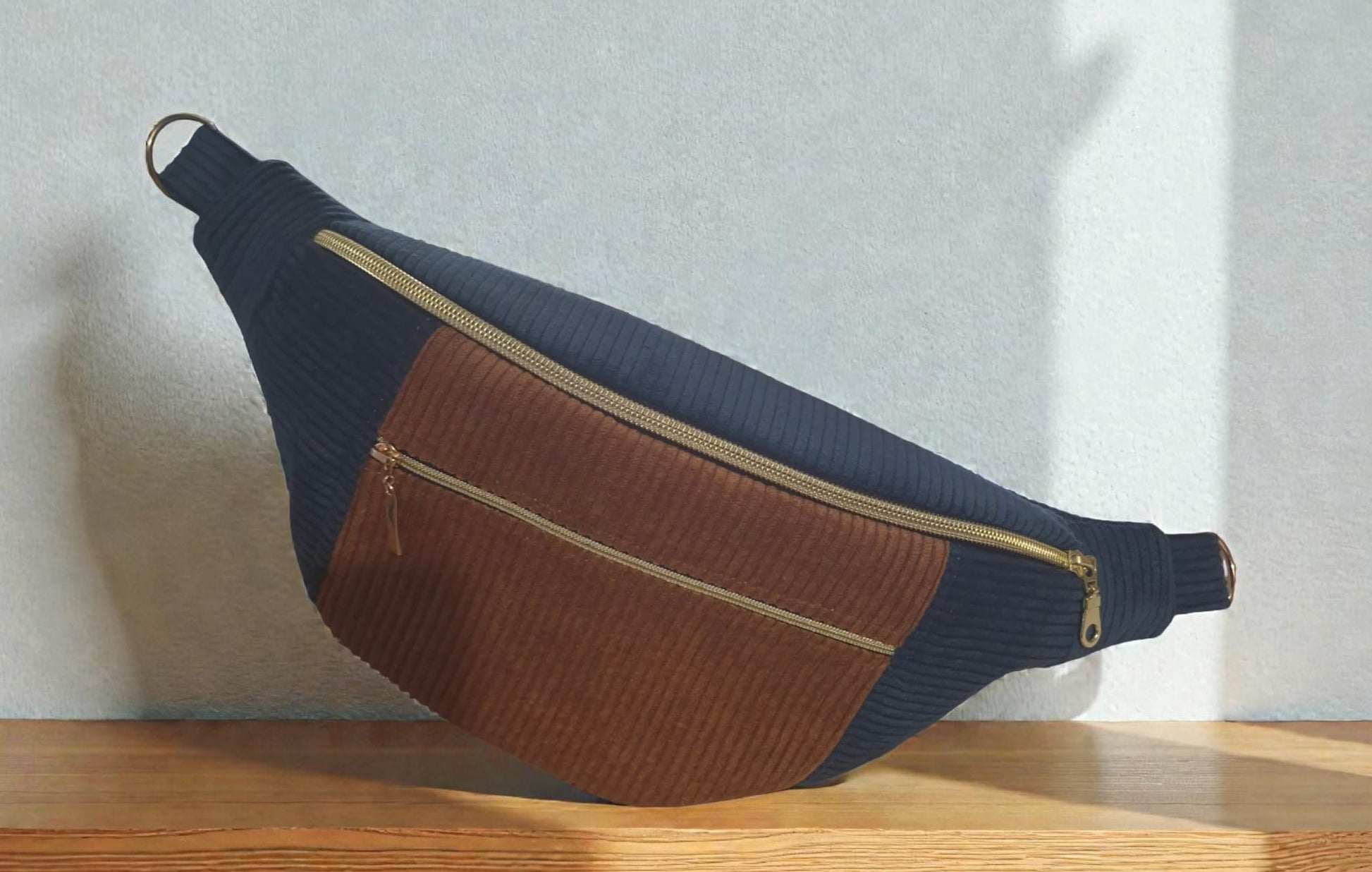 Sac Banane homme ou femme Velours Côtelé Noir & Marron cocoleeline