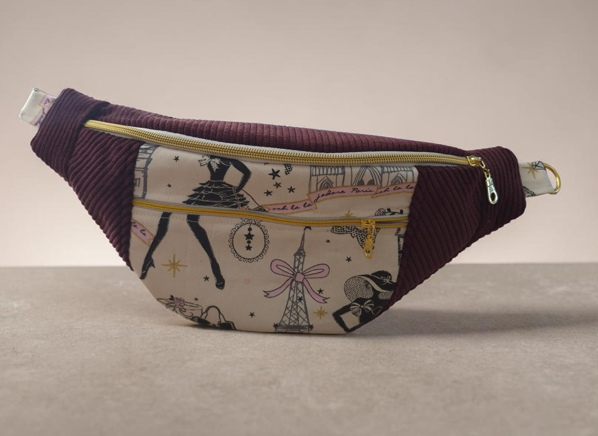 Sac banane pour femme  en velours côtelé Prune cocoleeline
