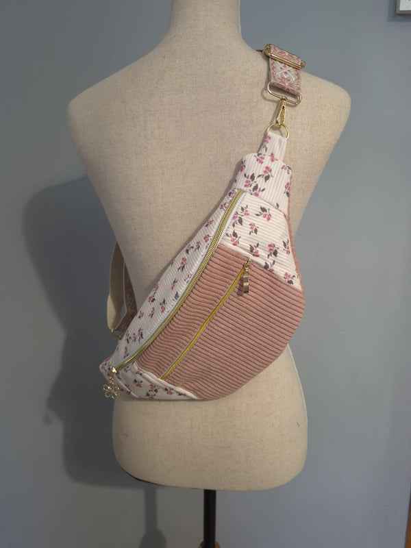 Sac banane velours côtelé & fleuri cocoleeline
