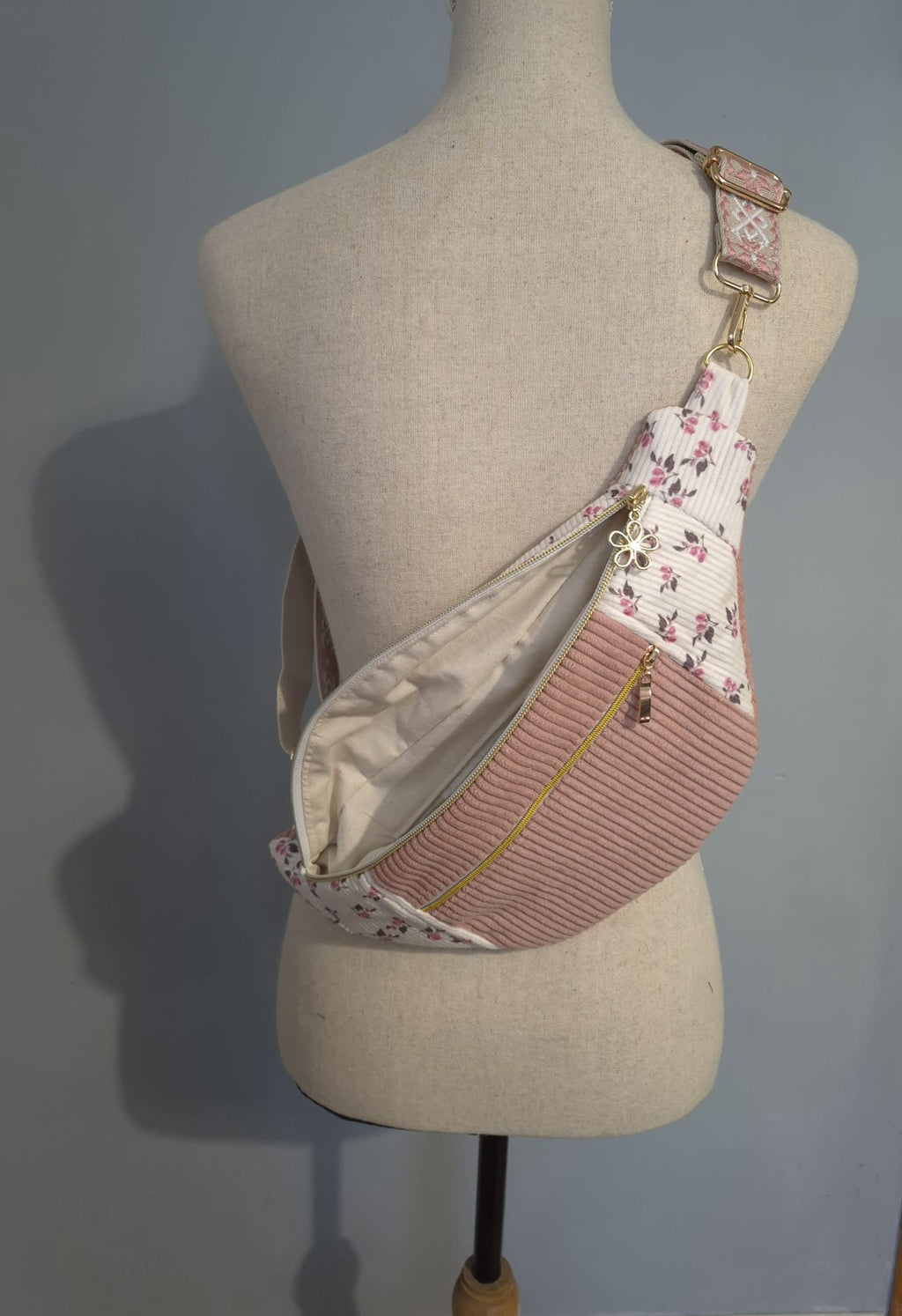 Sac banane velours côtelé & fleuri cocoleeline