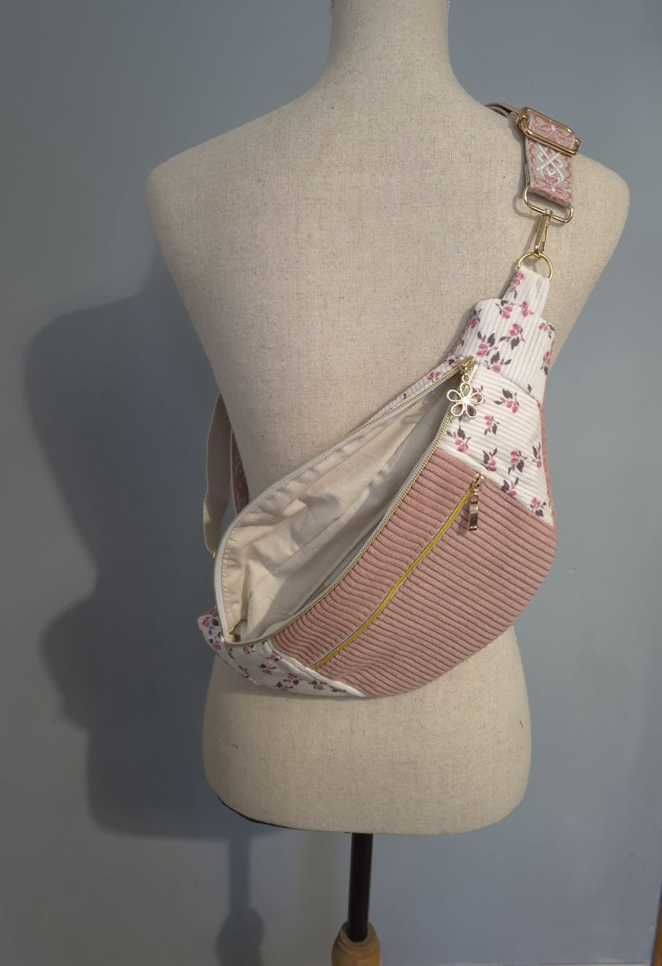 Sac banane velours côtelé & fleuri cocoleeline