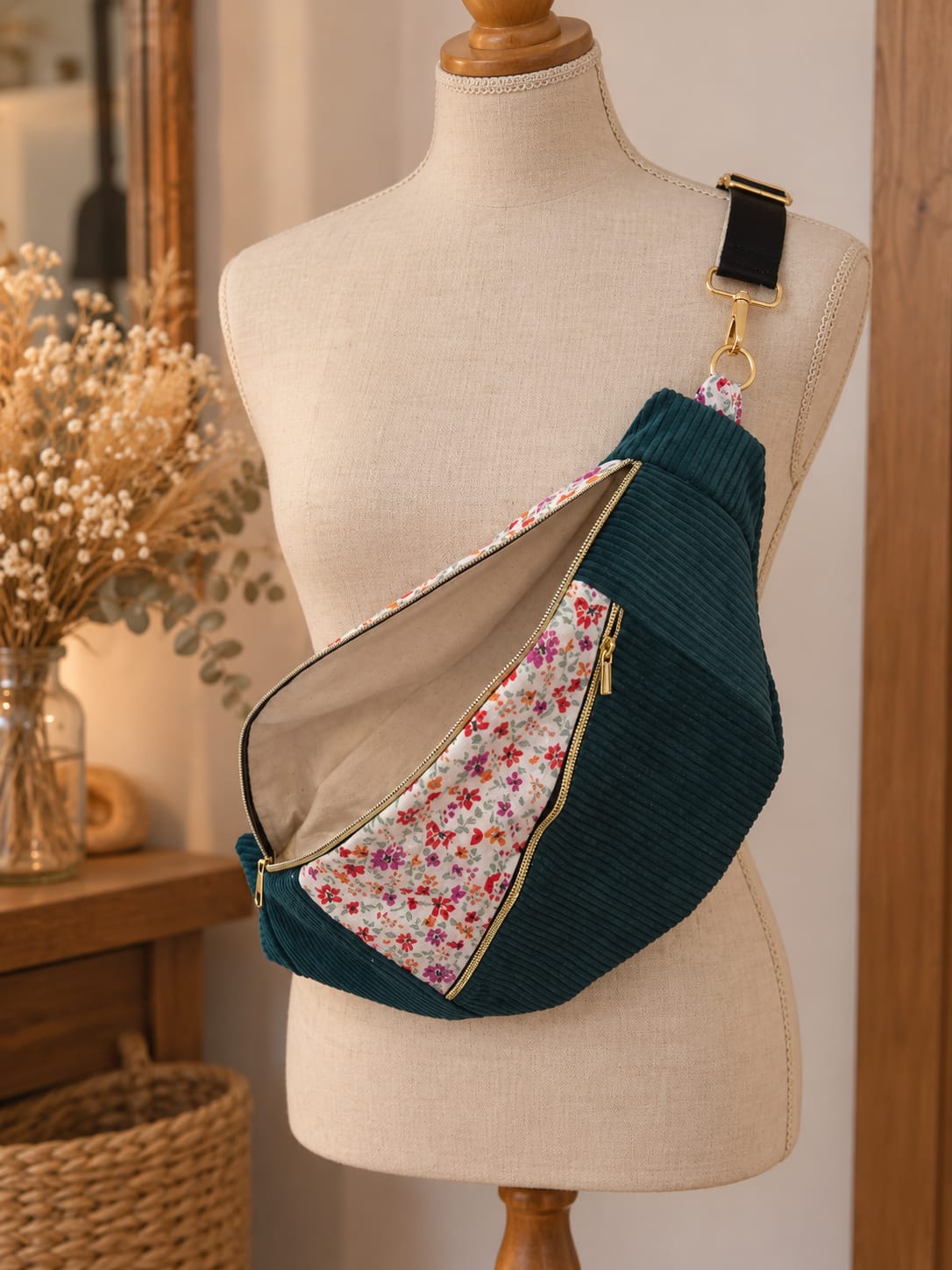 Sac banane femme XL , velours côtelé vert , 100% personnalisable cocoleeline