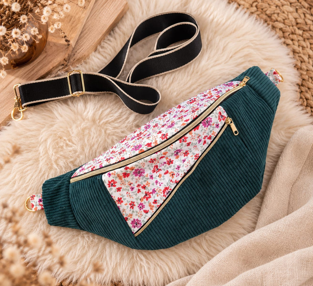 Sac banane femme XL , velours côtelé vert , 100% personnalisable cocoleeline