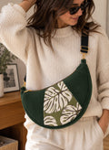 Sac banane demi-lune vert sapin – Velours côtelé & motif feuilles Ma boutique